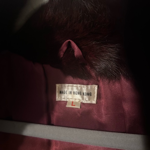 Women's Rabbit Fur Jacket - Burgundy - Picture 5 of 8